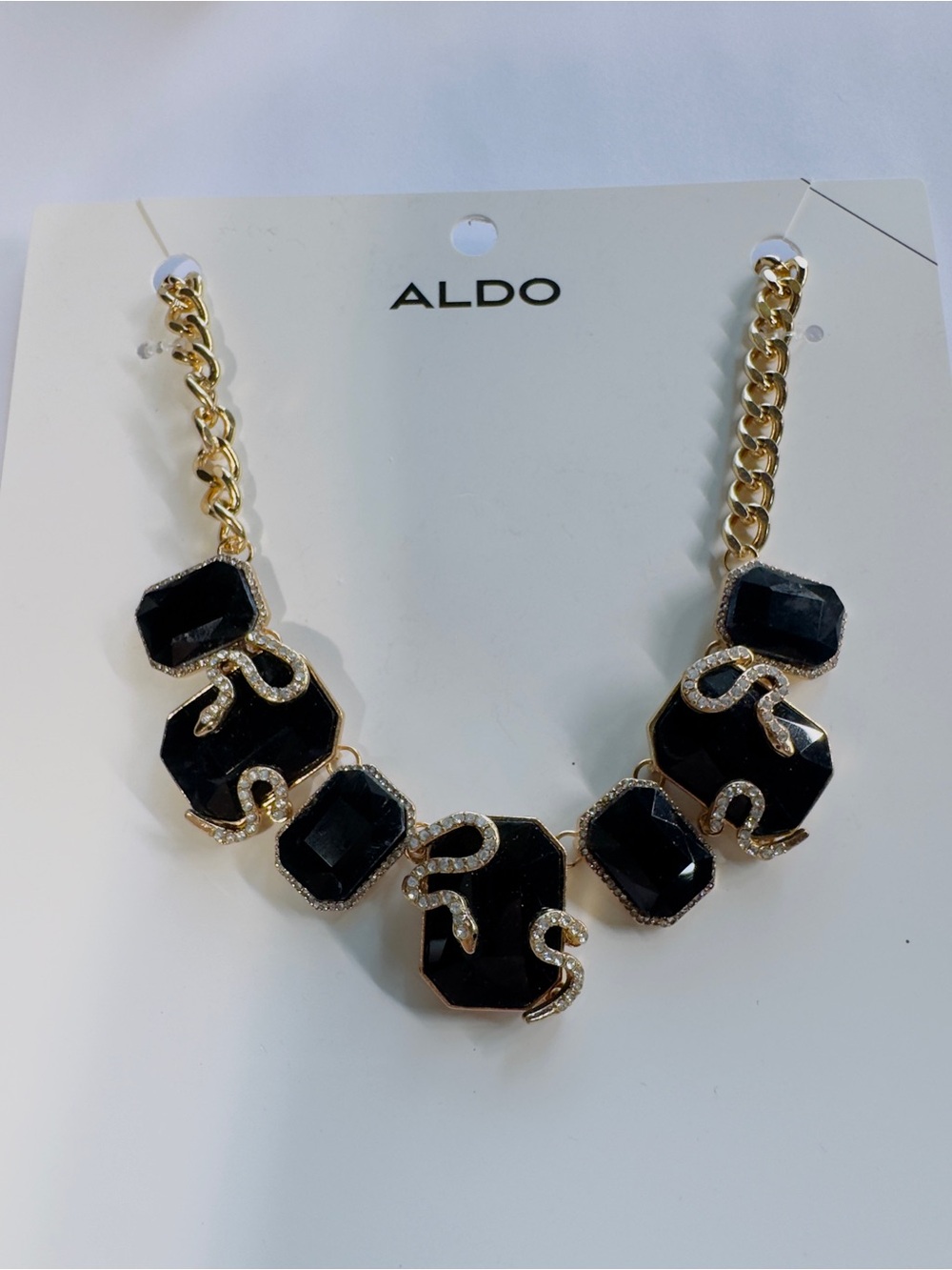 7” adjustable - Aldo Black and Gold Statement Gem Necklace